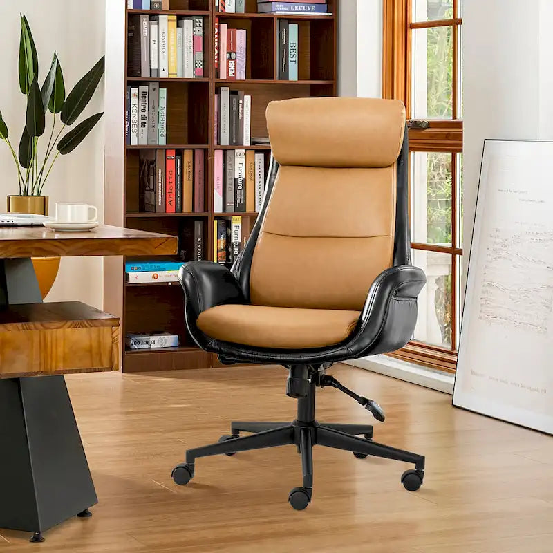 Fauteuil de bureau de direction moderne en similicuir à dossier haut et réglable avec pivotement