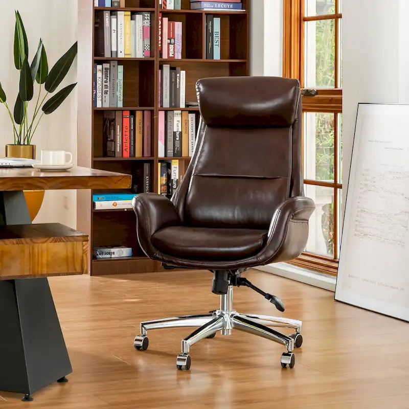 Fauteuil de bureau de direction moderne en similicuir à dossier haut et réglable avec pivotement