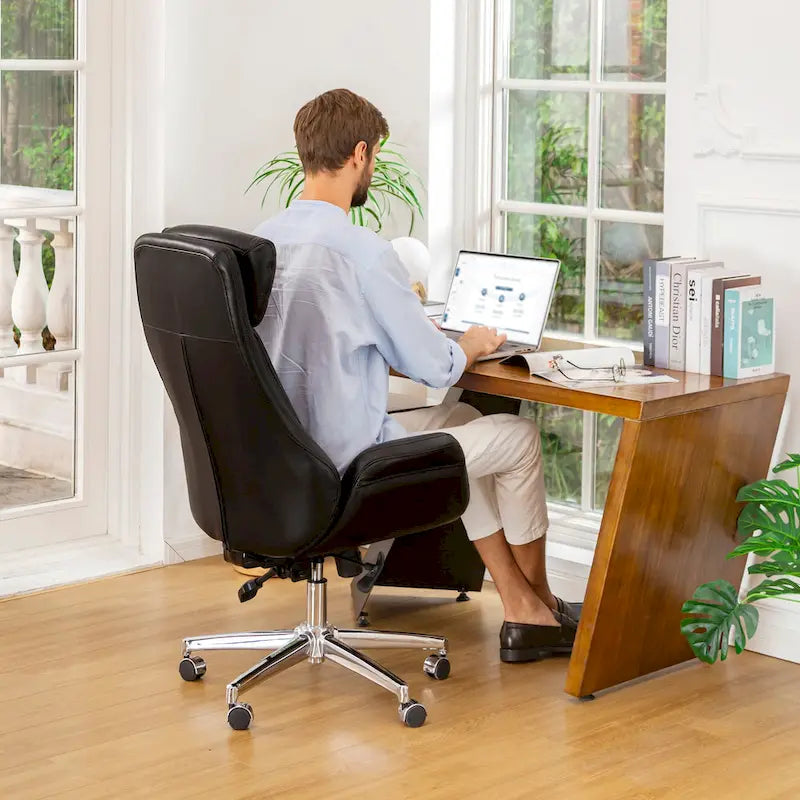 Fauteuil de bureau de direction moderne en similicuir à dossier haut et réglable avec pivotement