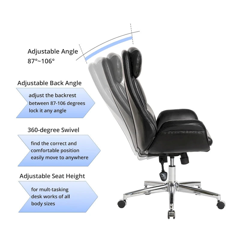 Fauteuil de bureau de direction moderne en similicuir à dossier haut et réglable avec pivotement