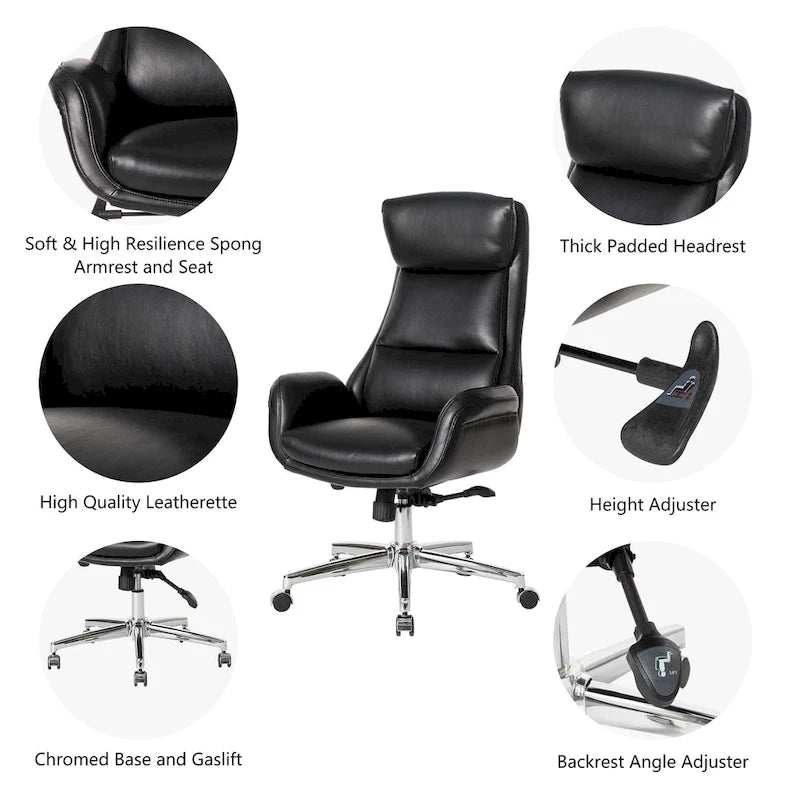 Fauteuil de bureau de direction moderne en similicuir à dossier haut et réglable avec pivotement