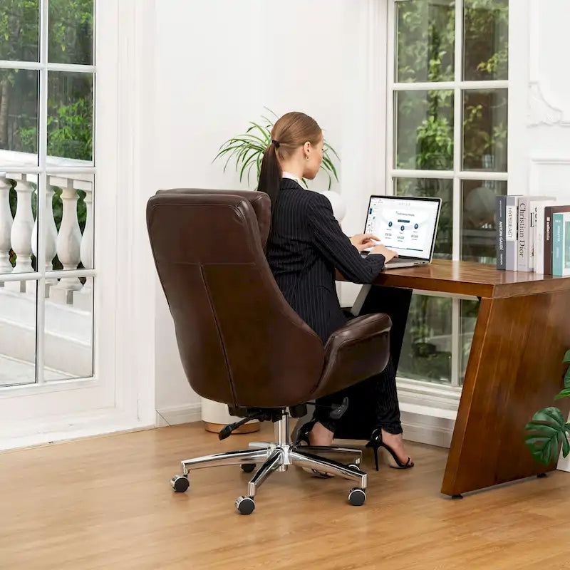 Fauteuil de bureau de direction moderne en similicuir à dossier haut et réglable avec pivotement