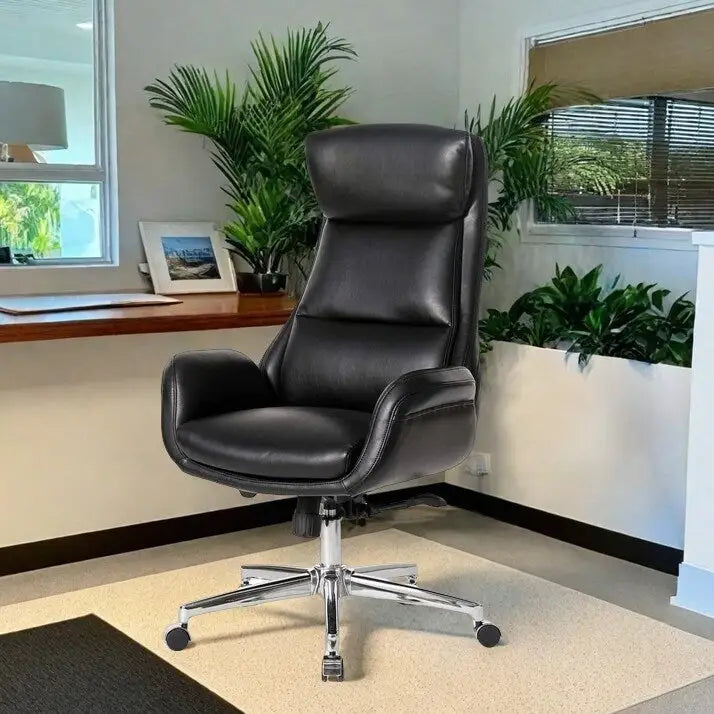 Fauteuil de bureau de direction moderne en similicuir à dossier haut et réglable avec pivotement