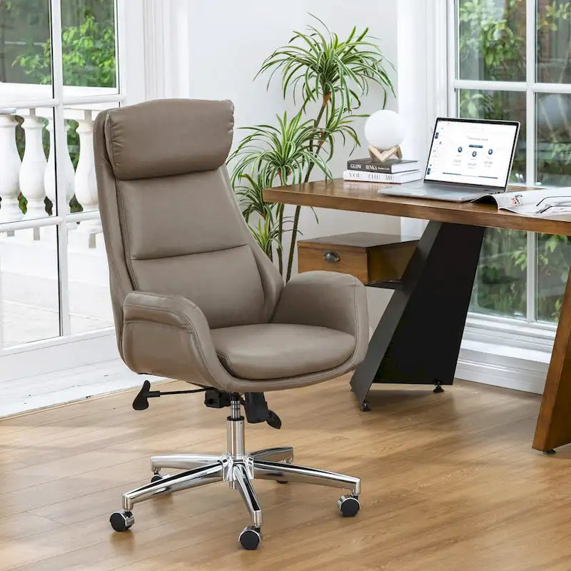 Fauteuil de bureau de direction moderne en similicuir à dossier haut et réglable avec pivotement