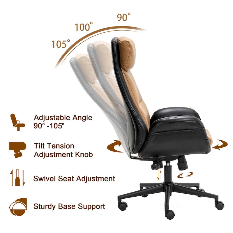 Fauteuil de bureau de direction moderne en similicuir à dossier haut et réglable avec pivotement