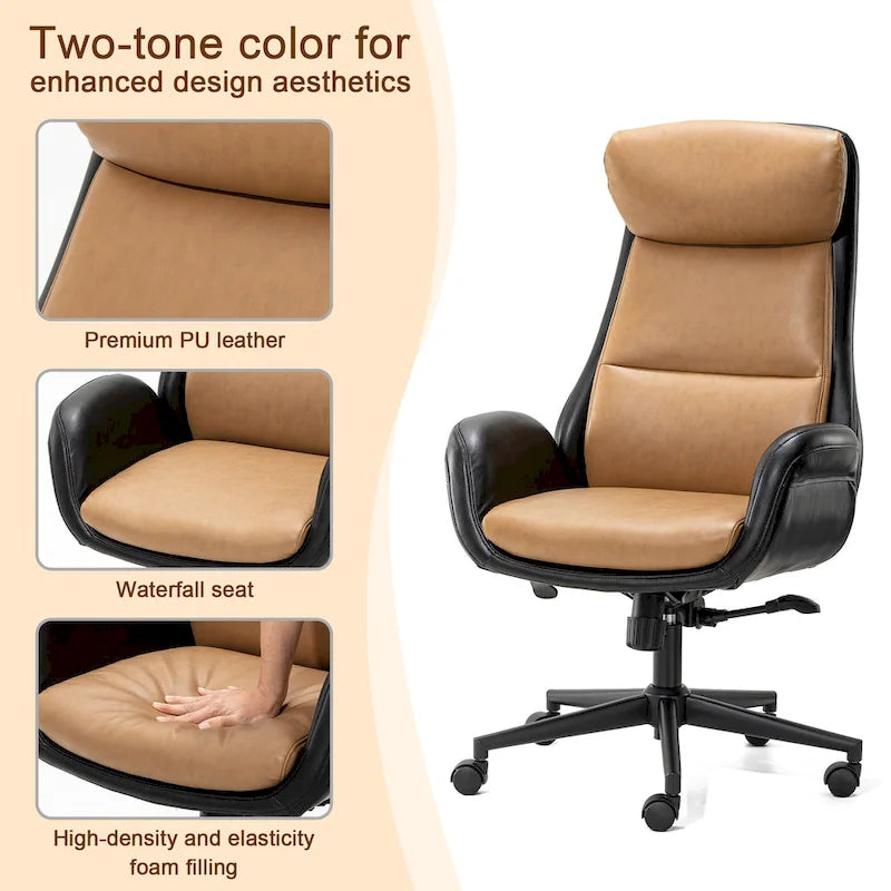 Fauteuil de bureau de direction moderne en similicuir à dossier haut et réglable avec pivotement