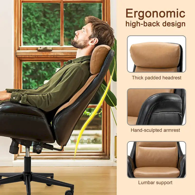 Fauteuil de bureau de direction moderne en similicuir à dossier haut et réglable avec pivotement