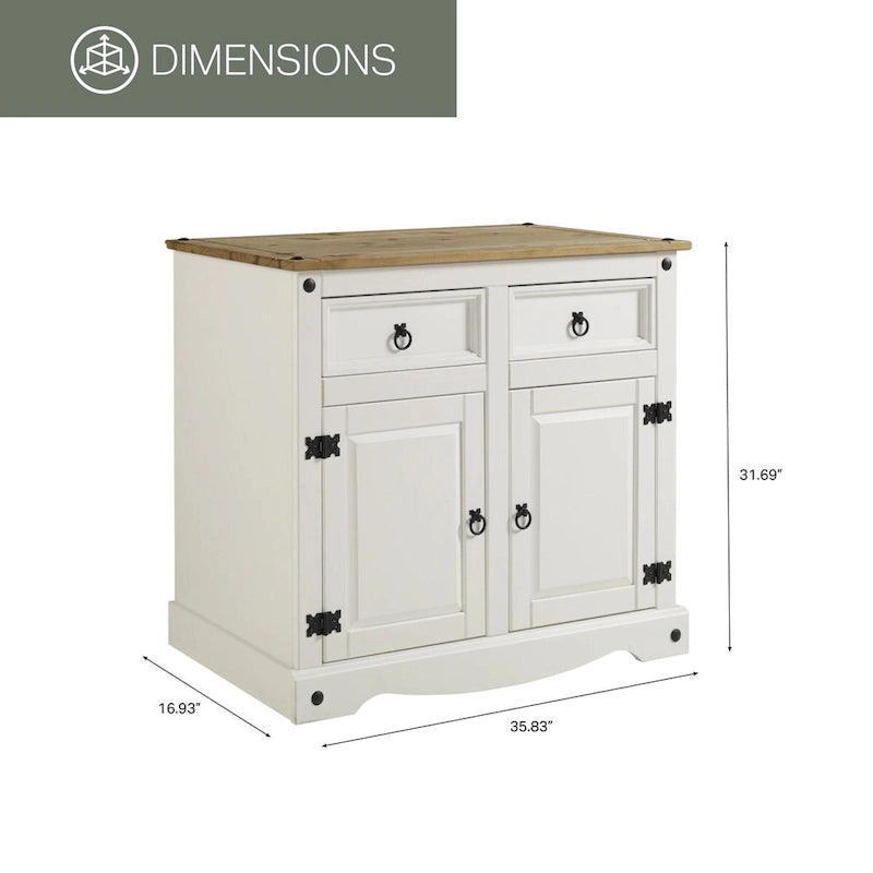 Buffet bahut en bois blanc vieilli, finition antique, avec tiroirs de rangement