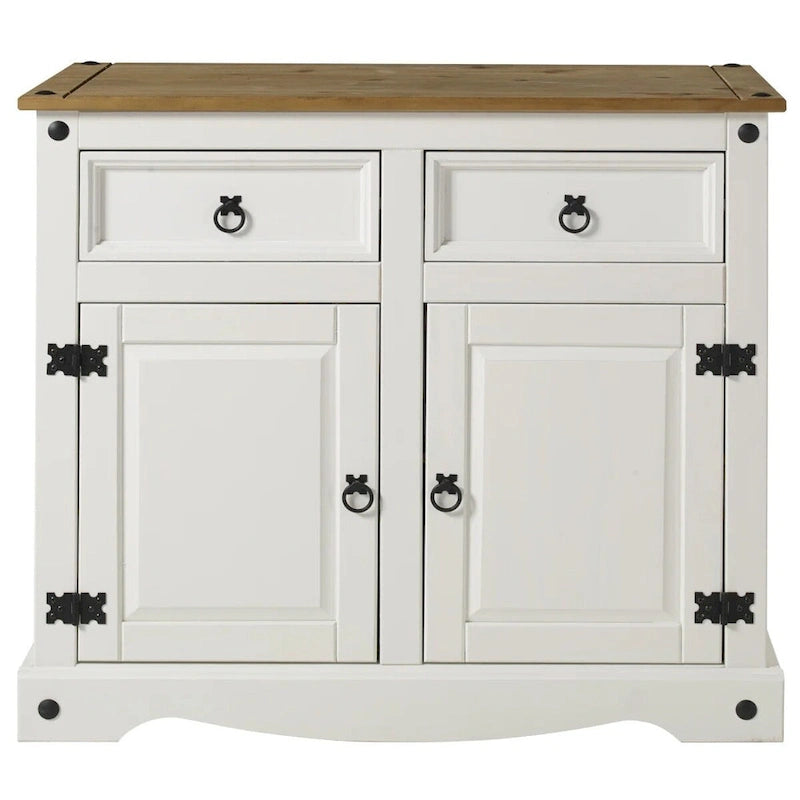 Buffet bahut en bois blanc vieilli, finition antique, avec tiroirs de rangement