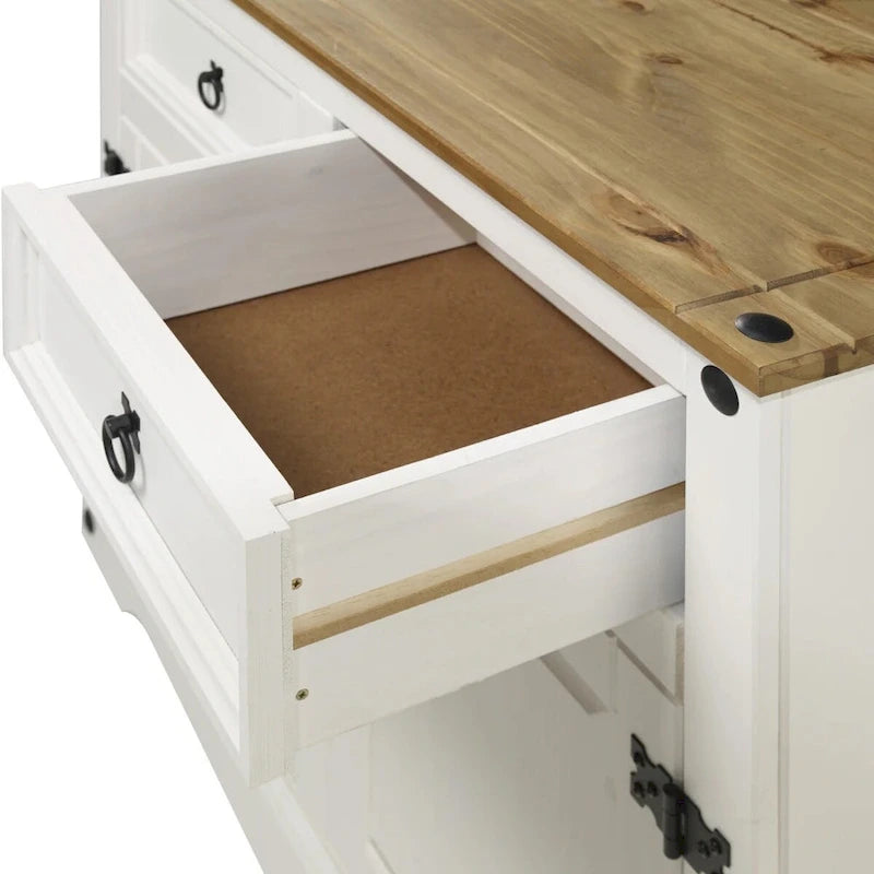 Buffet bahut en bois blanc vieilli, finition antique, avec tiroirs de rangement