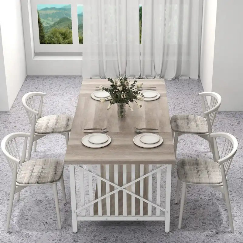 Grande table de salle à manger de cuisine de 70 pouces pour 6 à 8 personnes de style ferme industriel avec étagère de rangement