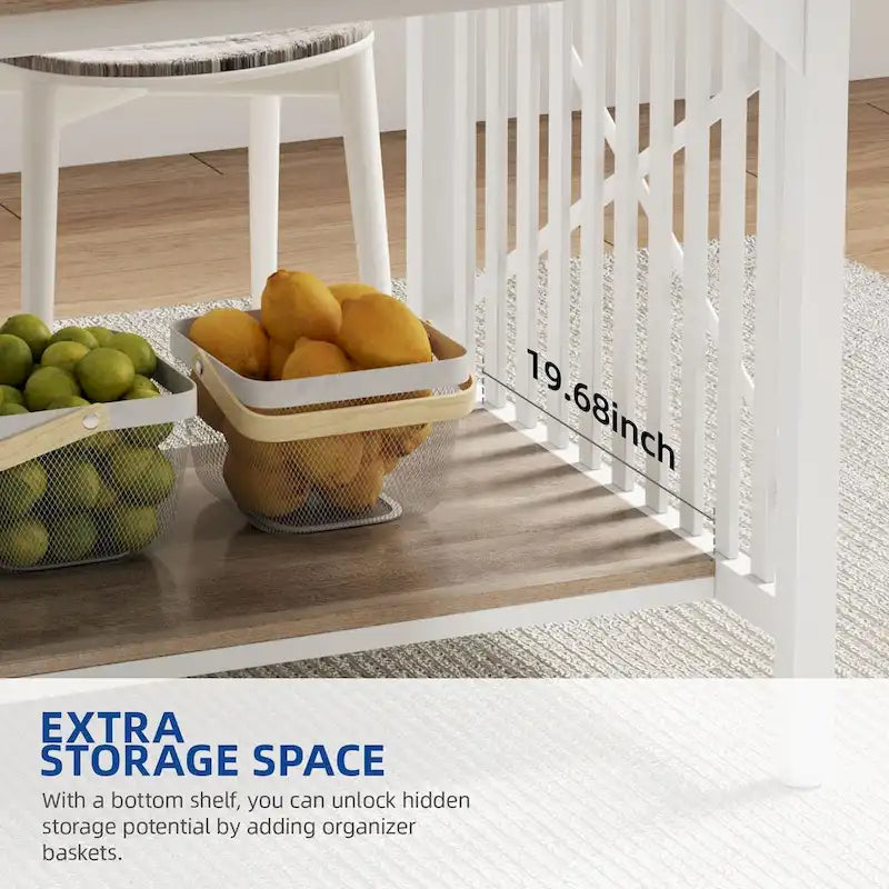 Grande table de salle à manger de cuisine de 70 pouces pour 6 à 8 personnes de style ferme industriel avec étagère de rangement