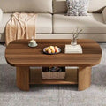 Table basse ovale en bois avec étagère de rangement et pieds cannelés