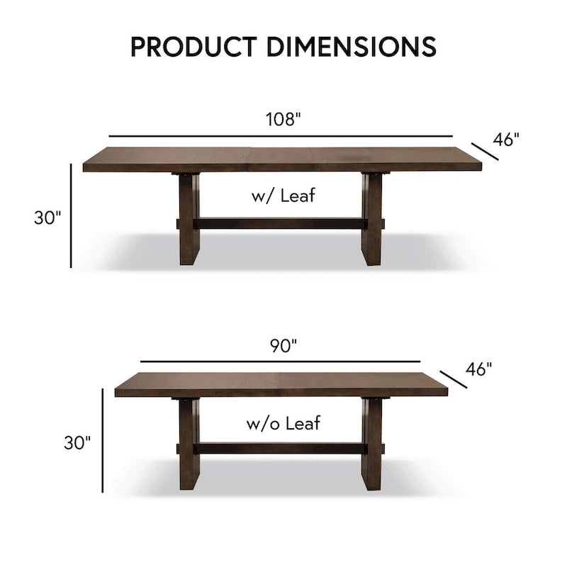 Table à manger extensible en bois massif moderne avec piètement tréteau Noyer