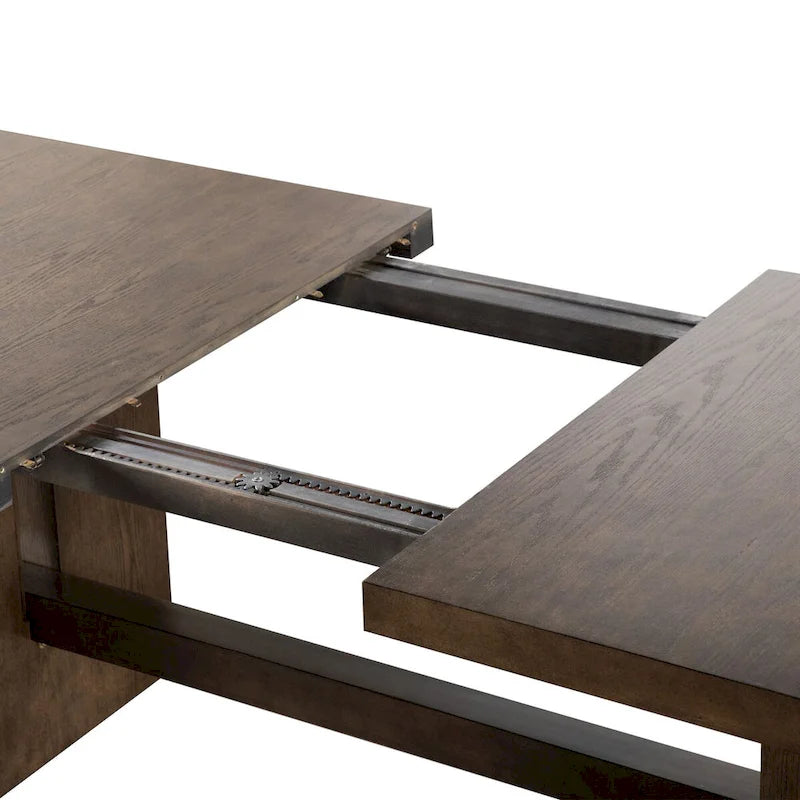 Table à manger extensible en bois massif moderne avec piètement tréteau Noyer