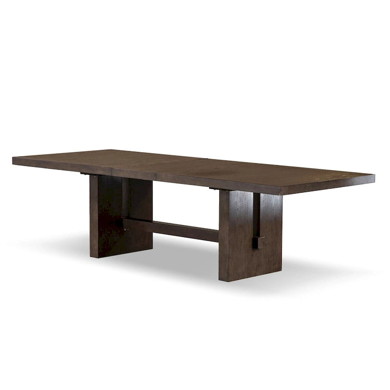 Table à manger extensible en bois massif moderne avec piètement tréteau Noyer